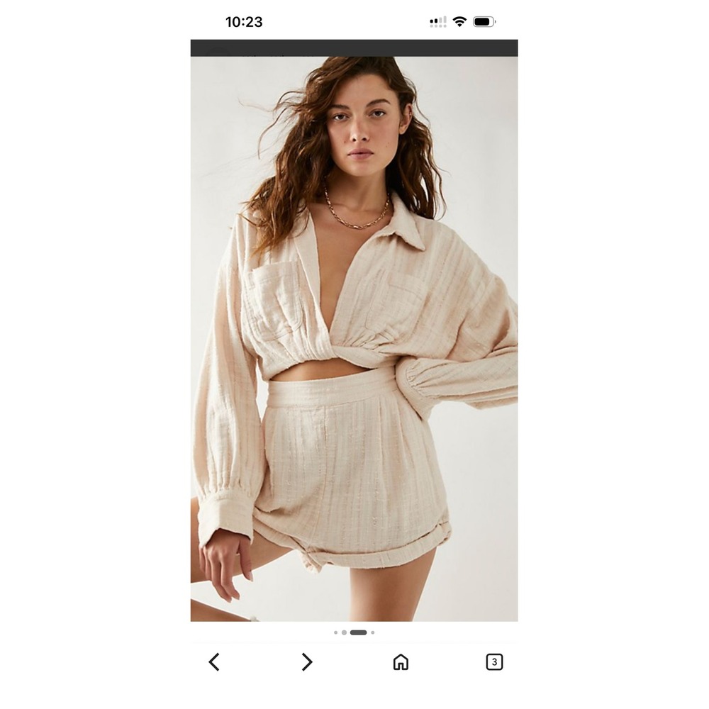 Free People Movement Cropped‎ Gauze Twist Front Long Sleeve Top Peach Small